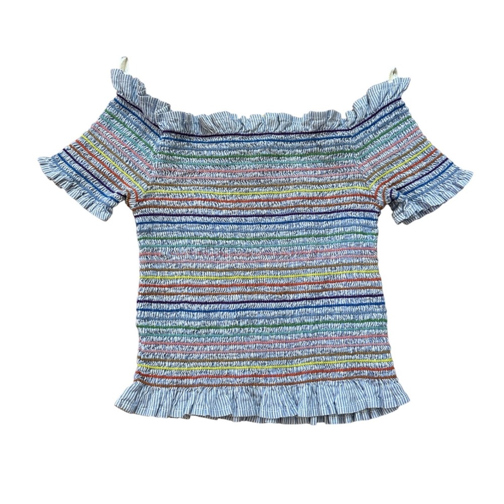 Japna Multicolor Striped Smocked Off-Shoulder Top